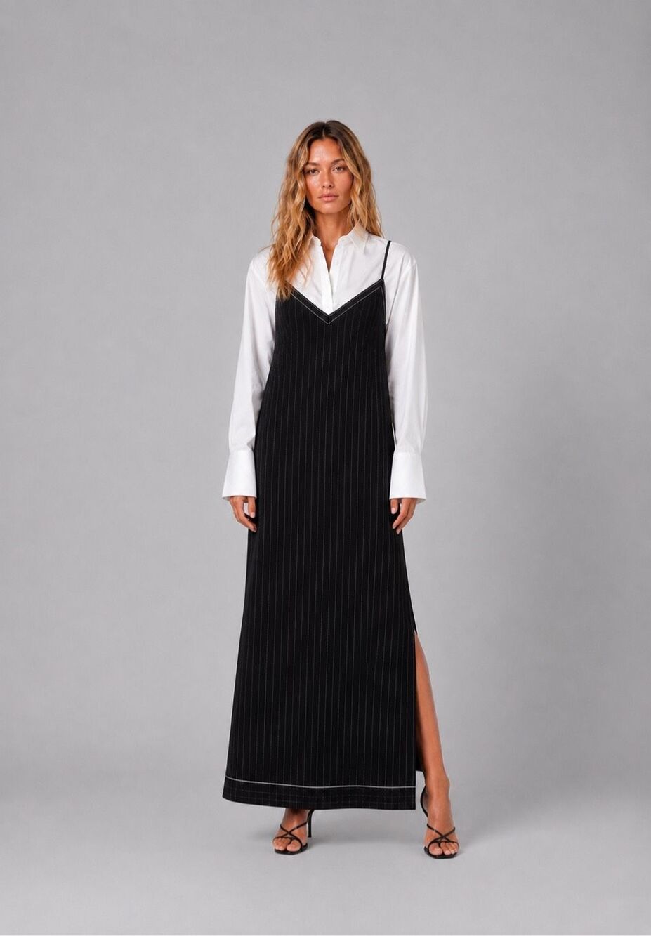 NWOT ZARA Limited Edition Black Pinstripe Slip Maxi Dress (081)